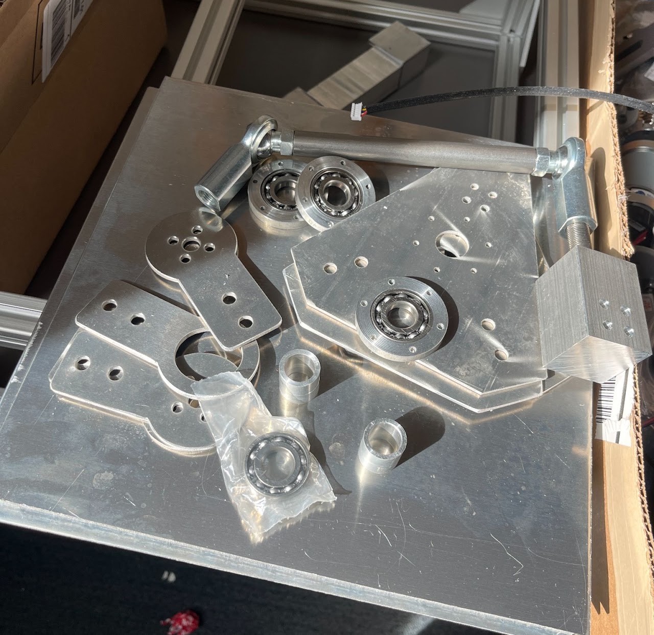 Machined suspension parts before assembly